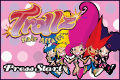 Trollz: Hair Affair title screen for GameBoy Advance